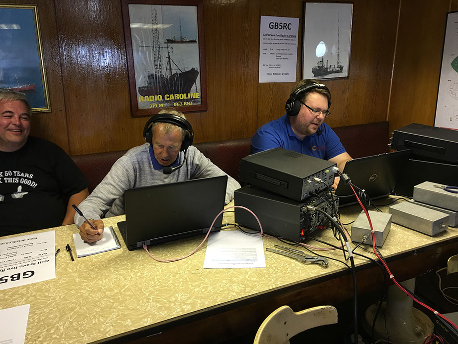 Bill, G1WJR on the left working 20m and Mark, M0MJH on the right working 40m from Ross Revenge while Tony, G0MBA watches.