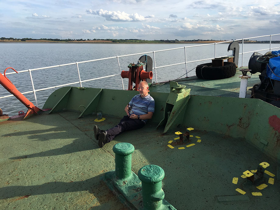 Keith relaxing on the bow of Ross Revenge